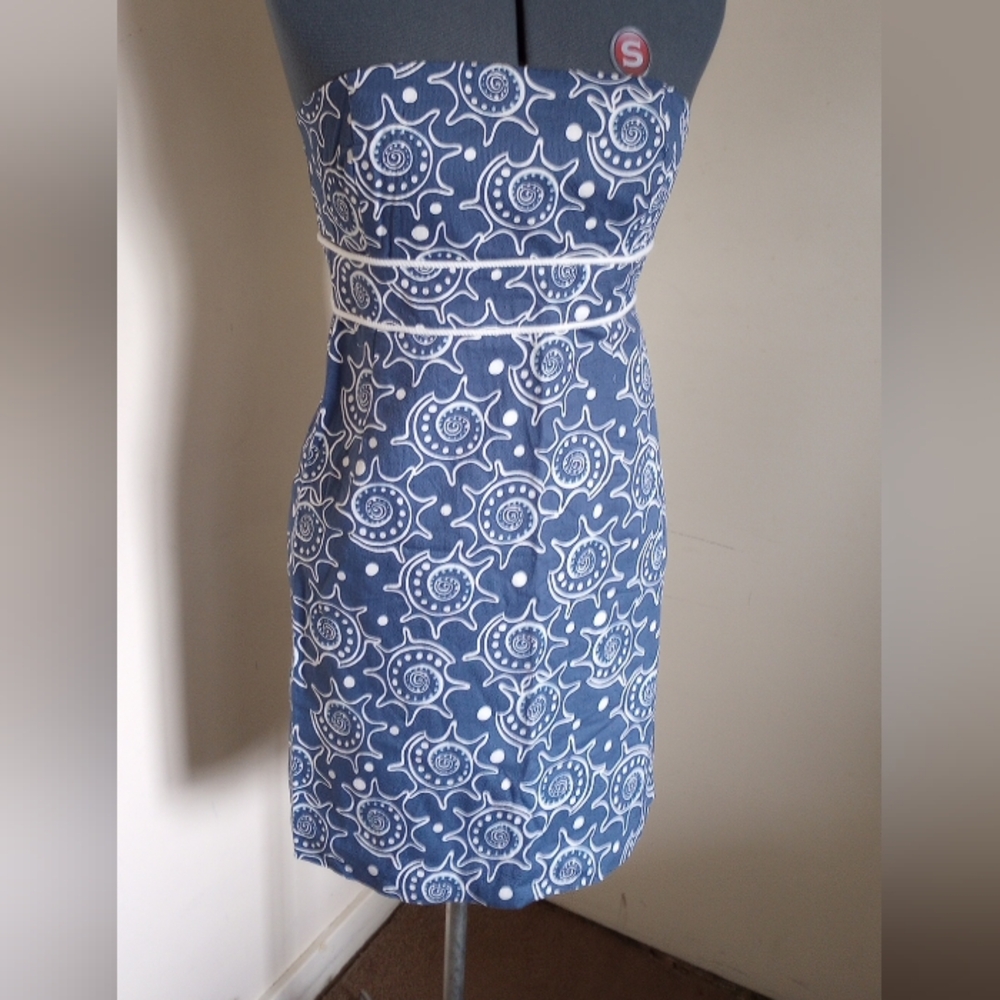 Vineyard Vines Size 6 Blue Nautilus Strapless Sundress Dress
